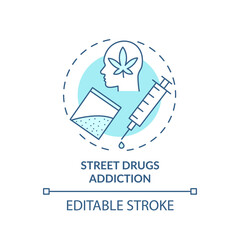 Street drugs addiction concept icon. Addiction types. Illegal medicaments consumption. Medical help abstract idea thin line illustration. Vector isolated outline color drawing. Editable stroke
