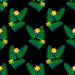 Fern with flowers seeamless pattern.