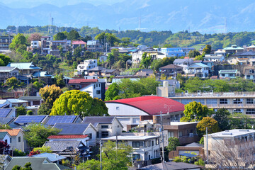 Fototapeta premium 小田原城の周りの丘陵に立ち並ぶ住宅