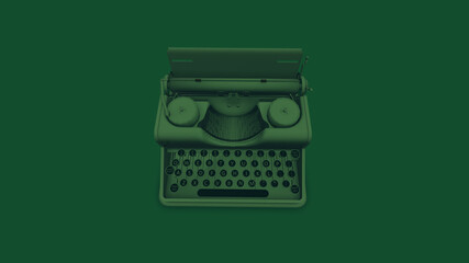 Green vintage typewriter with dark green background. 3d render - obrazy, fototapety, plakaty