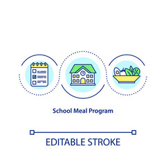 School meal program concept icon. Natural food ingredients usage. Healthy lunch for students idea thin line illustration. Vector isolated outline RGB color drawing. Editable stroke