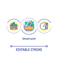 School lunch concept icon. Healthy food creation for students. Cooking tasty and healthy meals idea thin line illustration. Vector isolated outline RGB color drawing. Editable stroke