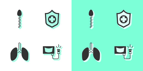 Set Ultrasound, Sperm, Lungs and Life insurance in hand icon. Vector