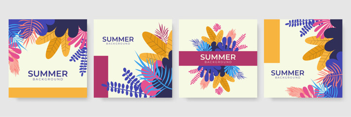 Fototapeta na wymiar Set ot summer insta templates for life stories and news. Backgrounds for your design, for social media landing page, website, mobile app and poster, flyer, coupon, gift card. Vector illustration.