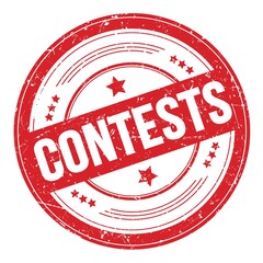 CONTESTS text on red round grungy stamp.