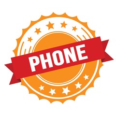PHONE text on red orange ribbon stamp.