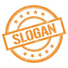 SLOGAN text written on orange vintage stamp.
