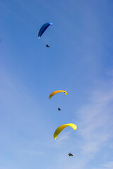 Group with paragliders above the other in the sky