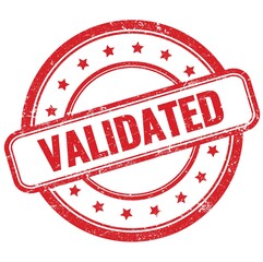 VALIDATED text on red grungy round rubber stamp.