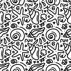 doodle set of sea ​​animals hand drawing