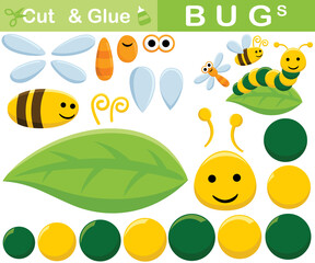 Set of insects cartoon. Education paper game for children. Cutout and gluing