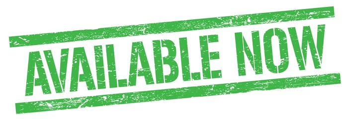 AVAILABLE NOW text on green grungy rectangle stamp.