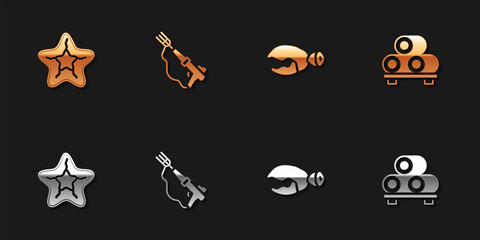 Set Starfish, Fishing harpoon, Lobster or crab claw and Sushi cutting board icon. Vector
