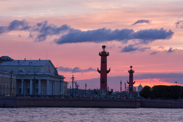 View of St. Petersburg. Vasilyevsky Island in sunset