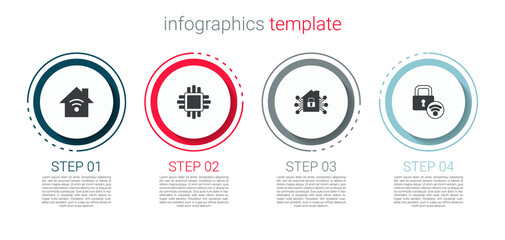 Set Smart home with wi-fi, Processor CPU, and Digital door lock. Business infographic template. Vector