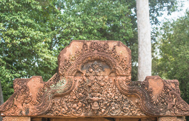 The pattern carvings on the arch of the Banteay Srei, another of Cambodia's most beautiful Khmer...