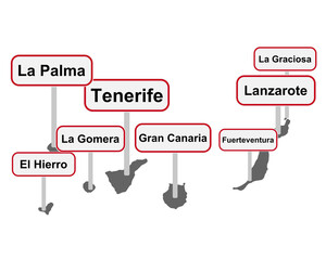 Landkarte der Kanaren mit Ortsschildern