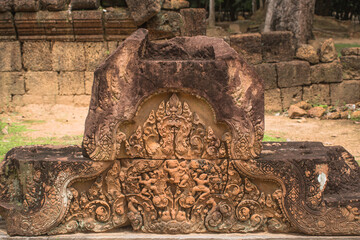 The pattern carvings on the arch of the Banteay Srei, another of Cambodia's most beautiful Khmer...