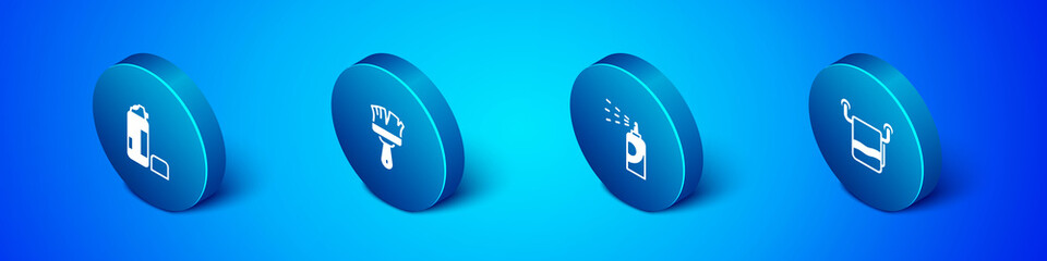 Set Isometric Shaving gel foam, Spray can for hairspray, Towel on hanger and brush icon. Vector