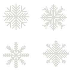 Set of snowflakes with ornate rays, abstract frosty snowflakes of rounded shape in gentle gray color