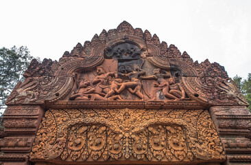 The pattern carvings on the arch of the Banteay Srei, another of Cambodia's most beautiful Khmer...