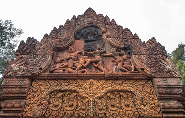 The pattern carvings on the arch of the Banteay Srei, another of Cambodia's most beautiful Khmer...