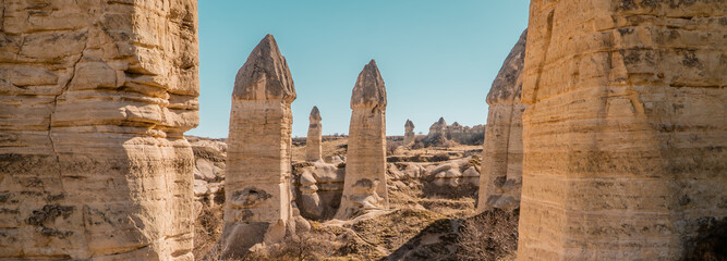Unusual rock formations in the shape of male-genitalia in the Love Valley near Göreme,...