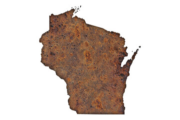 Karte von Wisconsin auf rostigem Metall