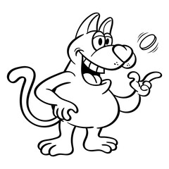 Funny Dog cartoon characters playing with a coin, best for coloring book of children