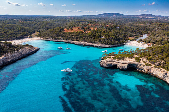 Aerial of Parc Natural de Mondrago, Mallorca (Majorca), Balearic Islands, Mediterranean