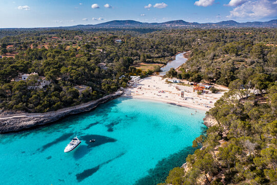 Aerial of Parc Natural de Mondrago, Mallorca (Majorca), Balearic Islands, Mediterranean