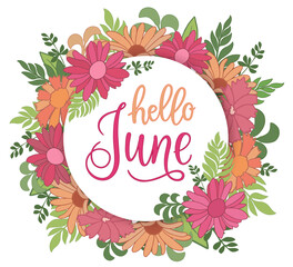 june, hello, welcome, handwritten, hand, written, flower, frame, floral, flowers, card, nature, illustration, leaf, pink, border, spring, decoration, white, design, pattern, abstract, summer, holiday,