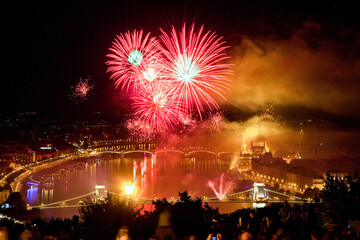 Fireworks Show over Budapest on 20th August (St. Stephen's Day), celebrating the foundation of the Hungarian state, Budapest, Hungary
