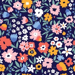 Cute seamless pattern with flowers and leaves. Perfect for wrapping paper, fabric texture, wallpaper