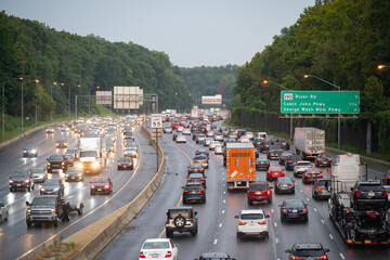 Rush hour traffic on the Washington DC Capitol Beltway near Bethesda, Maryland