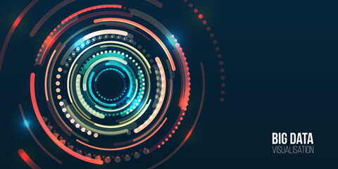 Abstract stream information with circles array. Filtering machine algorithms. Sorting data. Vector technology background. Wide Big data visualization. Information analytics concept.