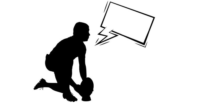 Animation of silhouette of football player with speech bubble on white background