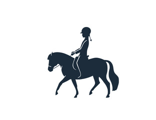 Design logo of a young rider trotting on a small pony