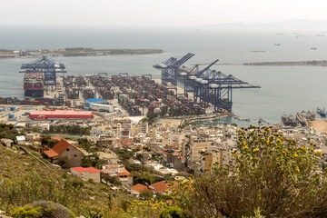 Panoramic view of the port of Perama region (Greece) from high