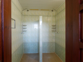 shower room made of ceramic tiles in the bath