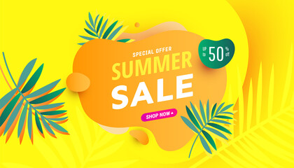Fototapeta na wymiar Season sale promotion gradient illustration in trendy bright colors with bubble shapes and discount text.