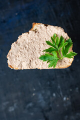 liver pate chicken appetizer meat sandwich fresh portion organic, wholesome dish on the table healthy food meal snack copy space food background rustic. top view