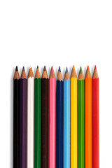 Color pencils on white background, copy space for text