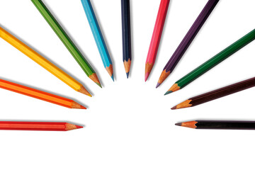 Color pencils on white background, copy space for text