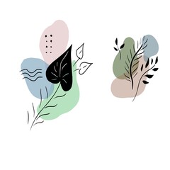 Obraz premium Theme background for social networks boho scandinavian style geometric plant composition twig stylized abstract spots. Brown pastel colors silhouette spots twig leaves