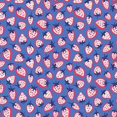 Strawberry semless pattern. Vector hand drawn background with bright berry for children textile.