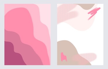 Set posters, abstract composition, color pink, collage style, can be used for wall art decoration, background, cover design, postcard.