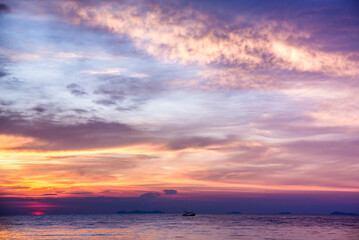 Beautiful sea view landscape with dramatic sunset cloud sky