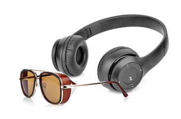 Wireless bluetooth headphone or earphone isolated on white background.