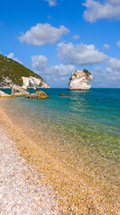 Faraglioni di Puglia (Puglia Stacks) and the beach of Baia delle Zagare (Zagare Bay) or Baia dei Mergoli (Mergoli Bay), Gargano National Park, Puglia, Italy